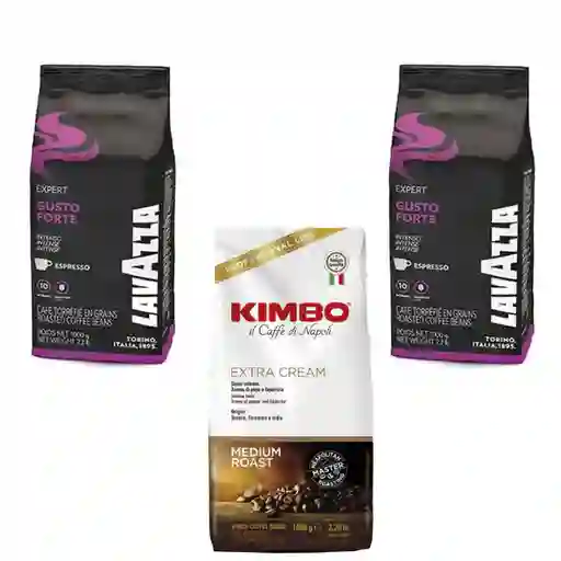 Pack 3kg Café En Granos Lavazza Gusto Forte Y Kimbo Extra Cream