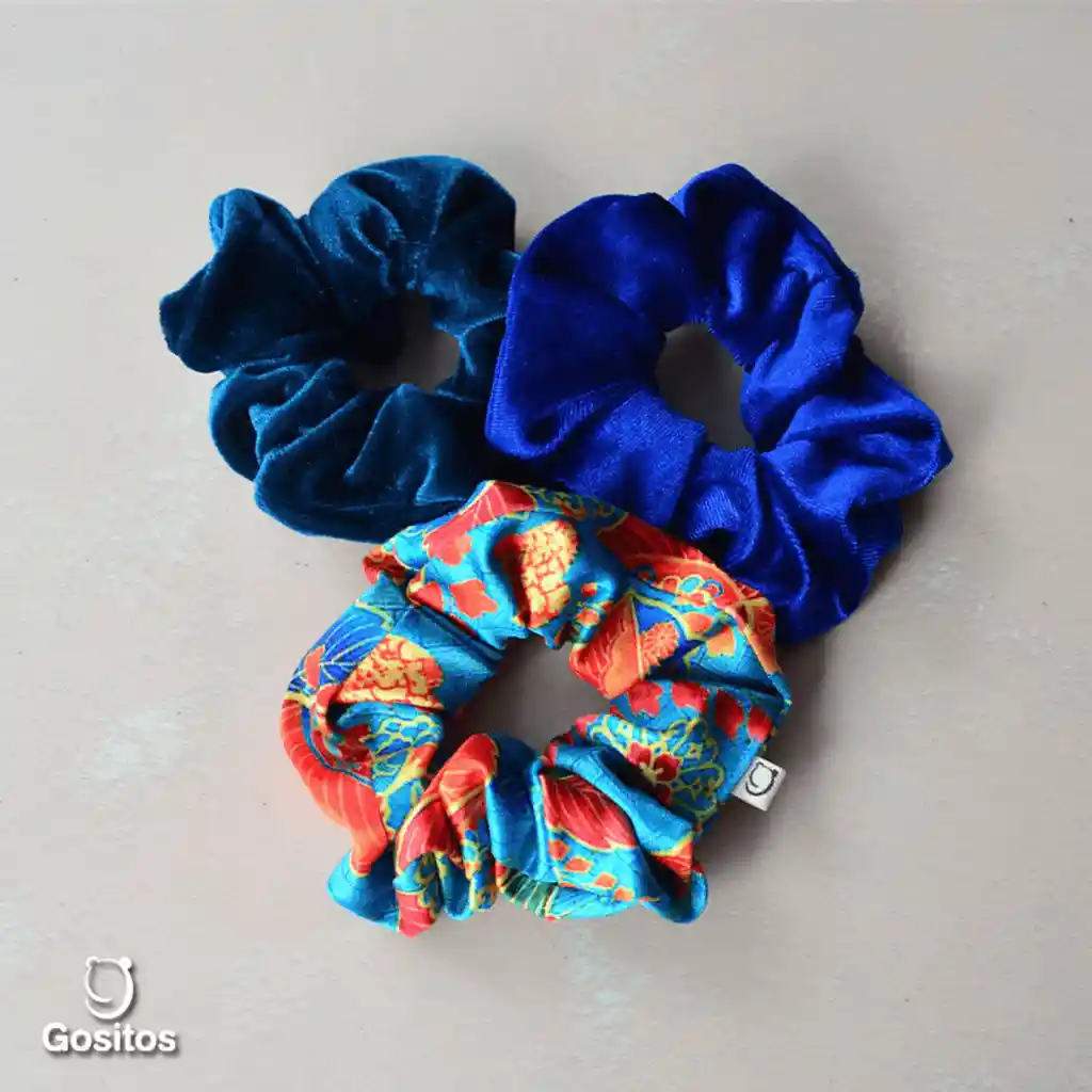 Tripack Scrunchies Azul Chin