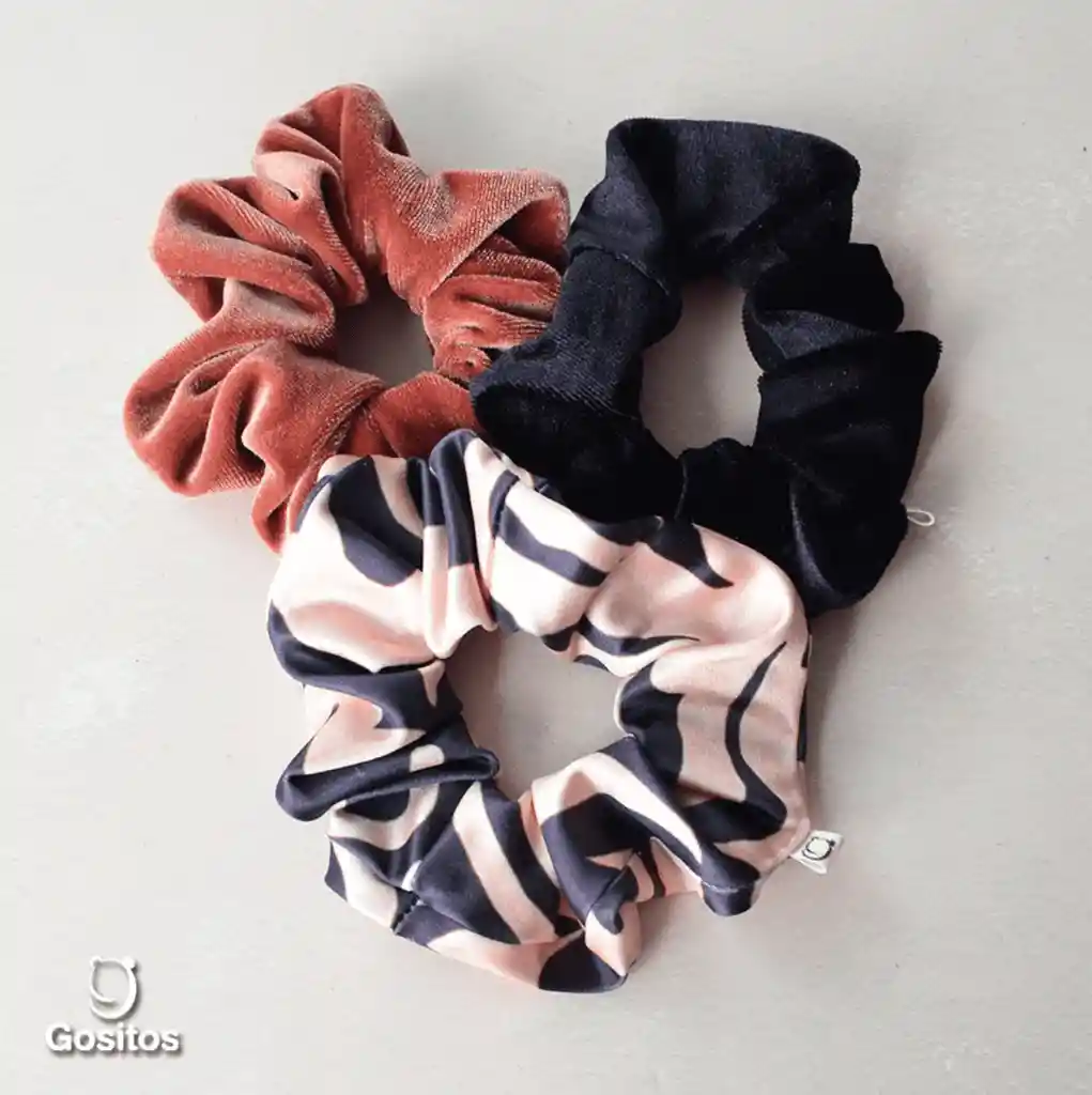 Tripack Scrunchies Cebra Print