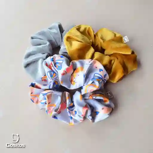 Tripack Scrunchies Mariposas Gris