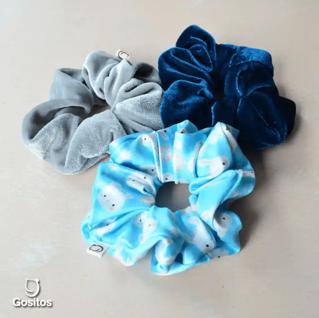 Tripack Scrunchies Conejito Celeste