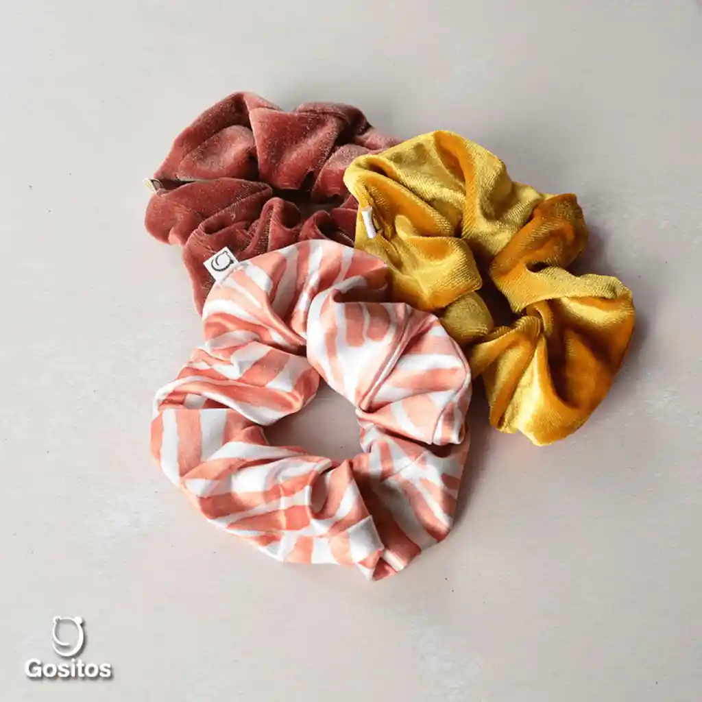 Tripack Scrunchies Cebra Marrón