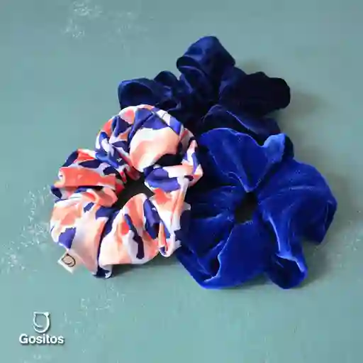 Tripack Scrunchies Azul Naranjo