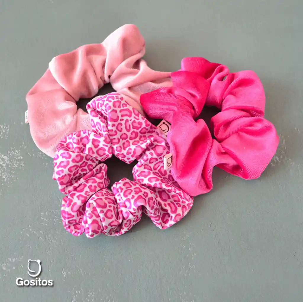 Tripack Scrunchies Animal Print Rosa