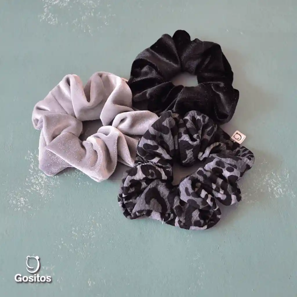 Tripack Scrunchies Animal Print Negro