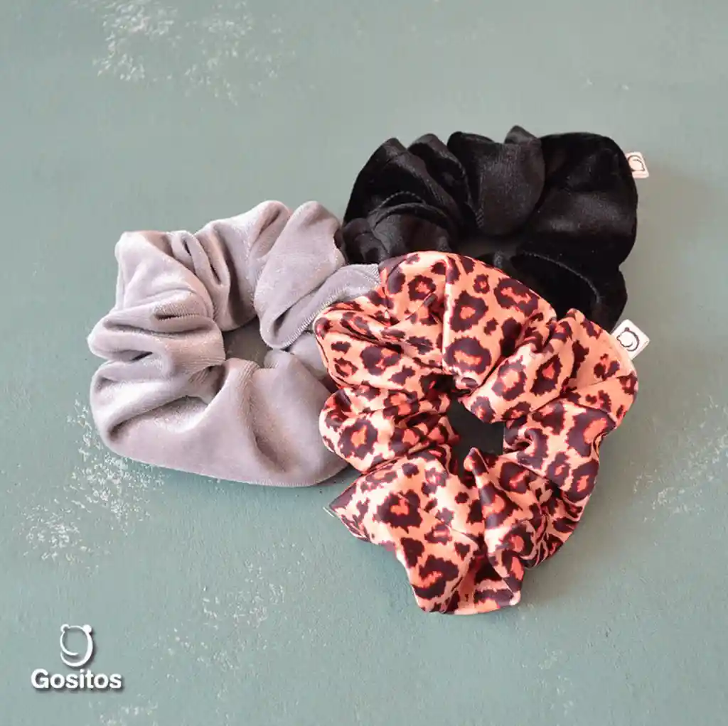 Tripack Scrunchies Animal Print Gris