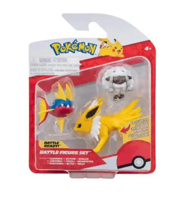 Jazwares Pokemon Battle Set Figuras 3ú. 5 A 8cm Carvanha+ Jolteon+ Wooloo