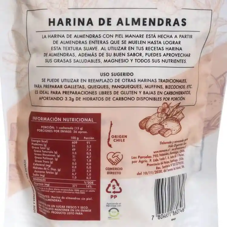 Harina Almendras Con Piel 400g	