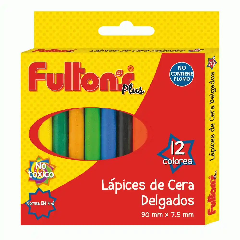 Lapices De Cera Delgados 12 Colores Fultons 90x7,5 Mm