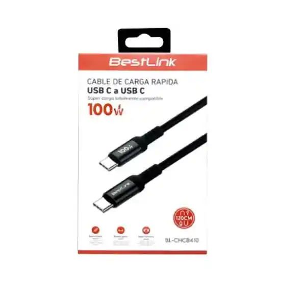 Bestlink Cable Carga Rápida Usb C A Usb C 100w 1.2mts. Bl-chcb410