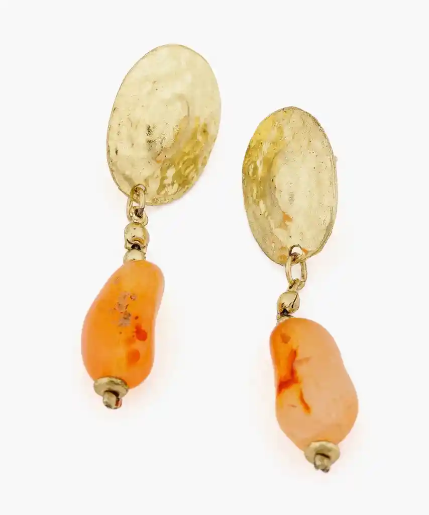 Aros Mujer Piedra Colgante Dorado