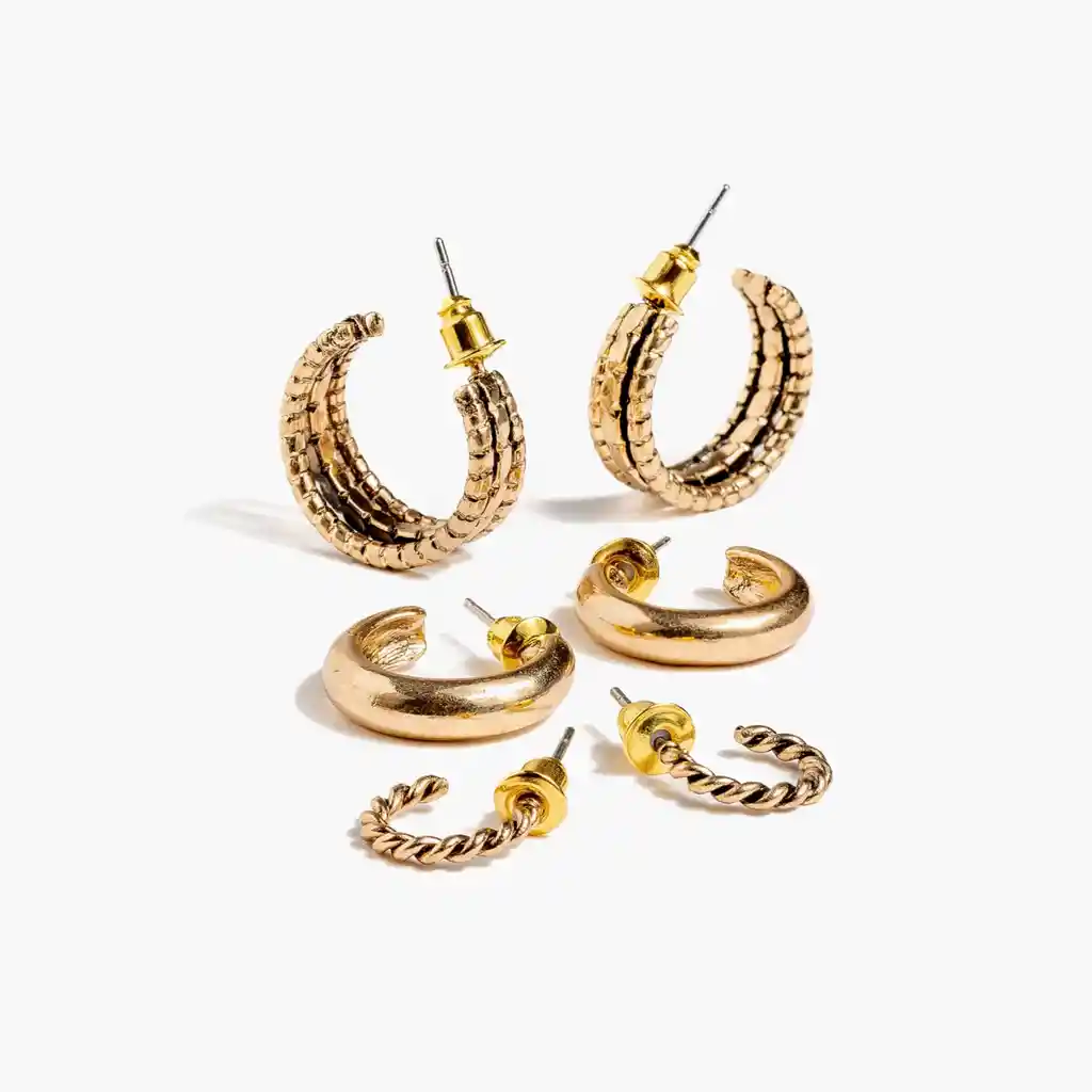 Set Aros Mujer Argollas Textura Dorado