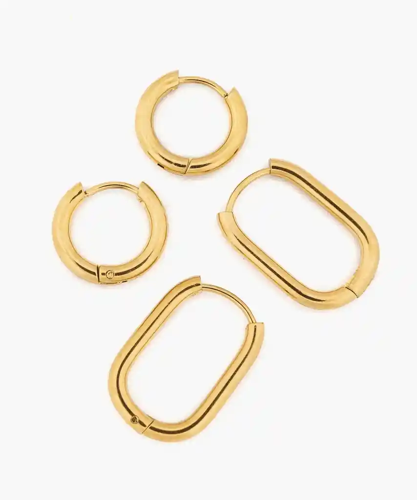Set Aros Mujer Acero Inoxidable Circular Y Alargada Dorado