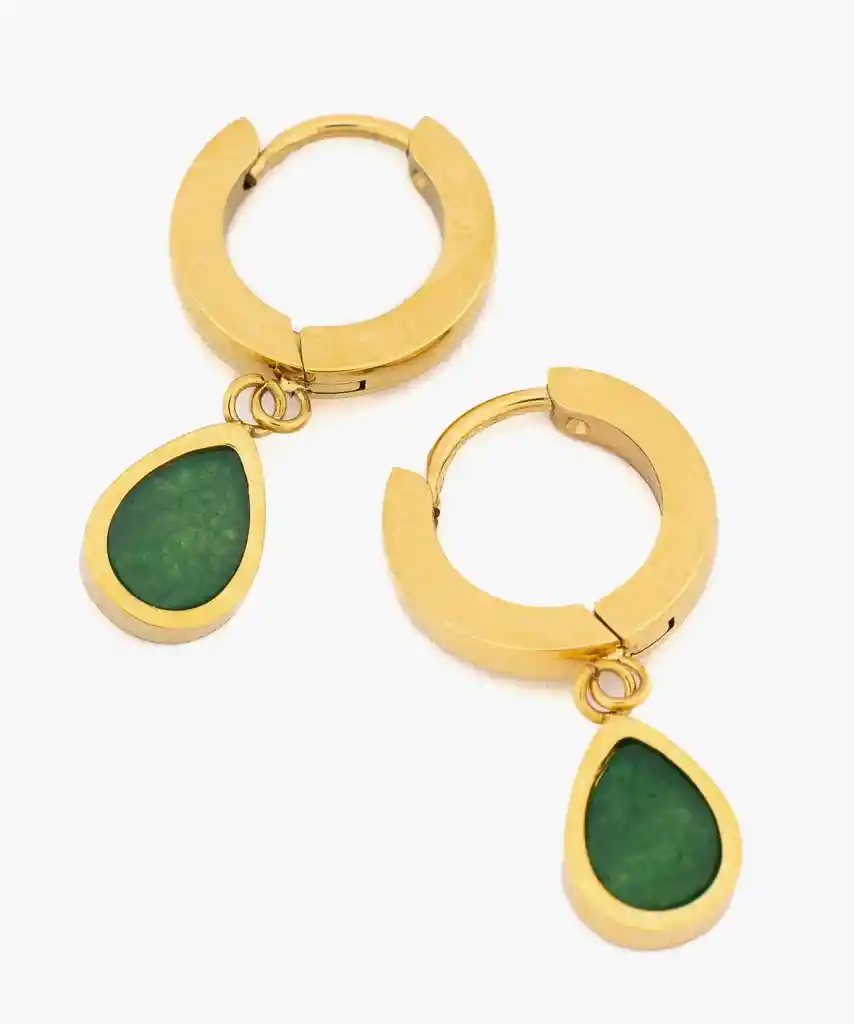 Aros Mujer Acero Inoxidable Colgante De Piedra Dorado