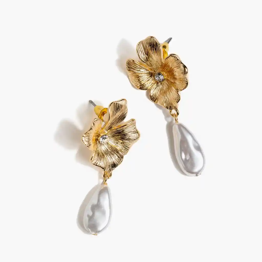 Aros Mujer Flor Perla Dorado