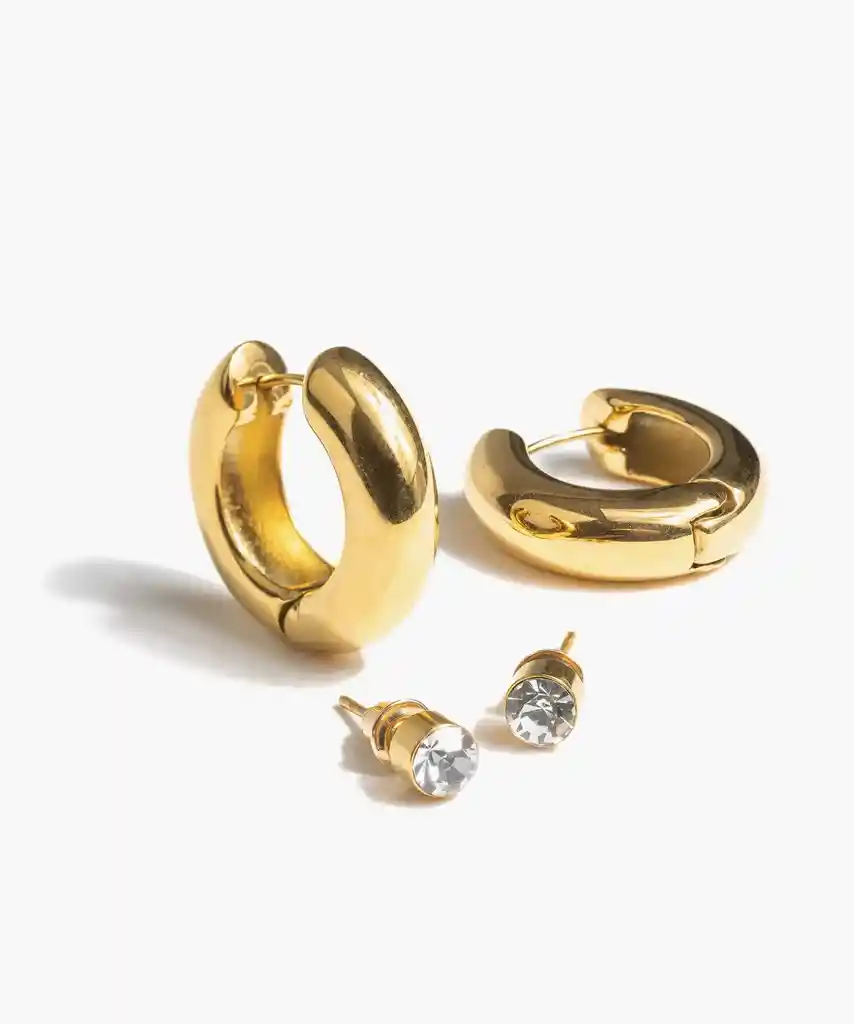 Set Aros Mujer Acero Inoxidable Dorado