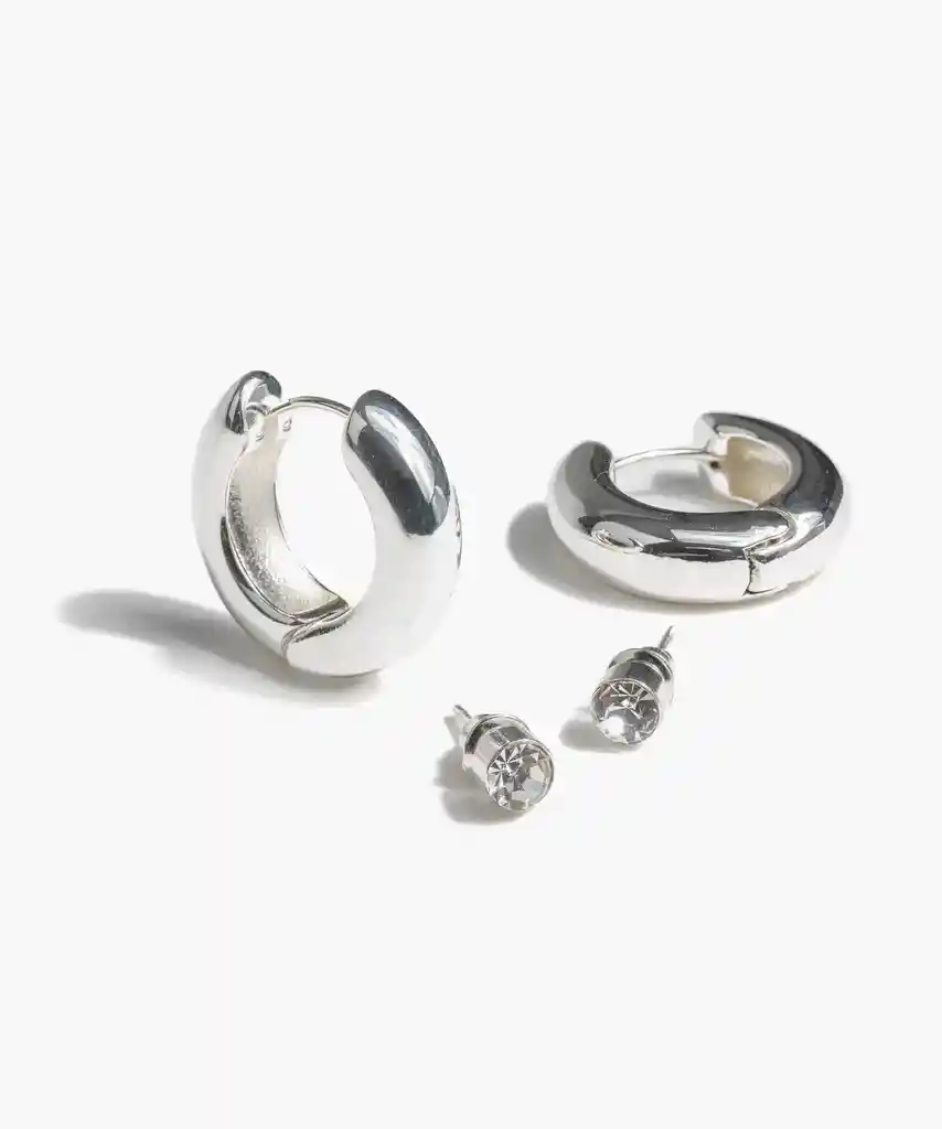 Set Aros Mujer Acero Inoxidable Plateado