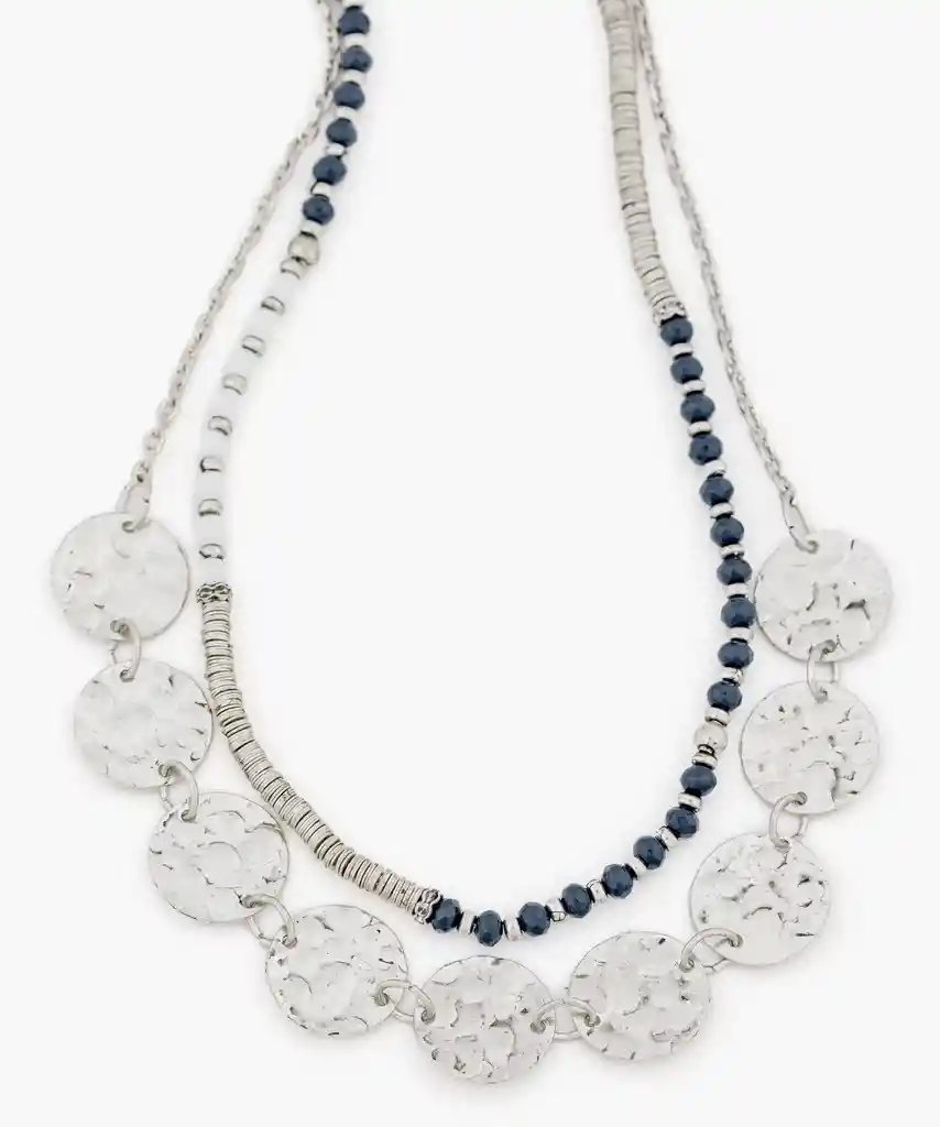 Collar Mujer Mostacillas Y Monedas Plateado
