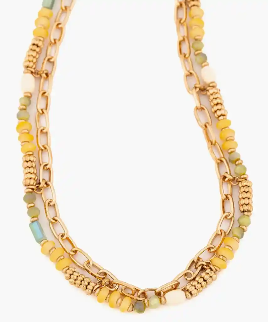 Collar Mujer Cadena Y Mostacillas Dorado