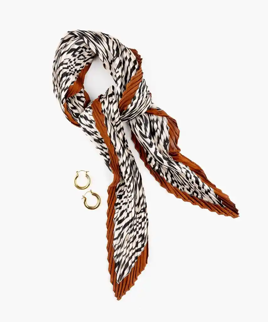 Set Pañuelo Y Aros Mujer Plisado Cebra Blanco