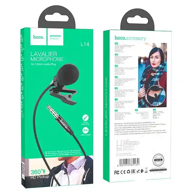 Micrófono Solapa Lavalier Con Cable 3.5mm Jack Hoco Premium
