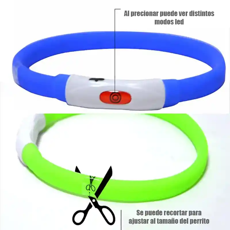 Collar Talla L Perros Con Luz Led Reflectante Ajustable Recargable Usb (azul)