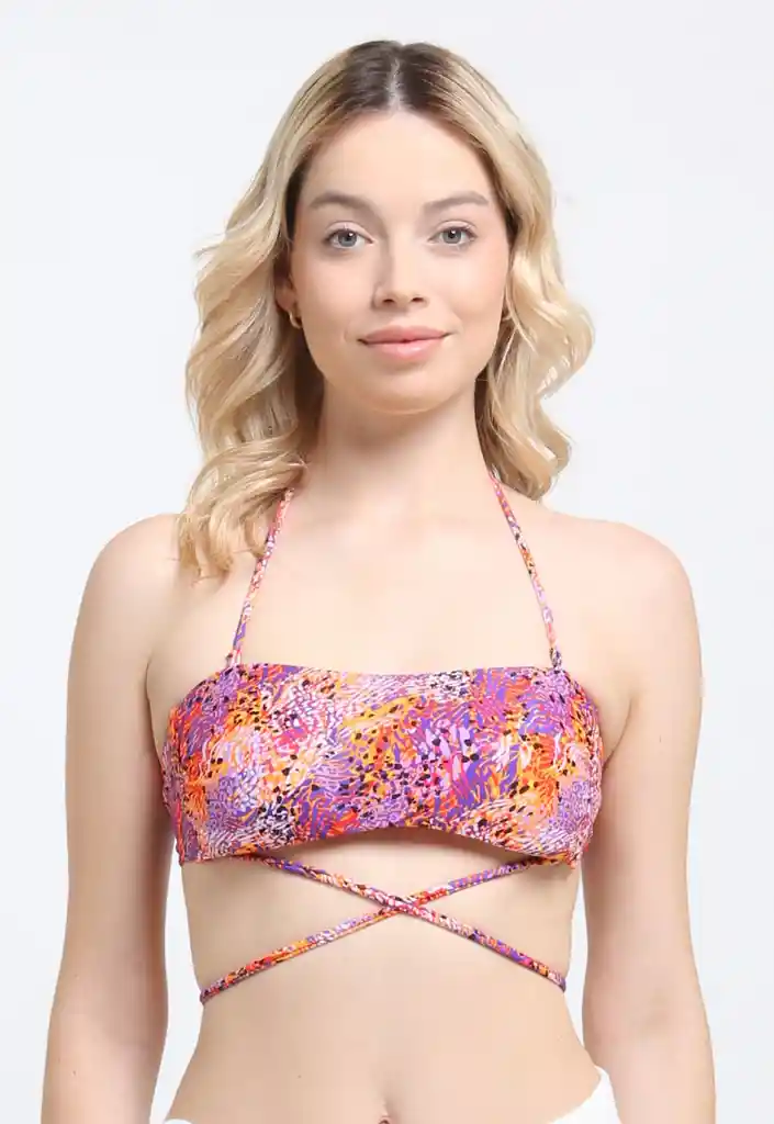 Bikini Bandeau Strapless Estampado Naranja S