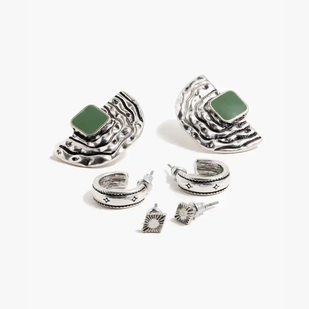 Set Aros Mujer Étnico Plateado