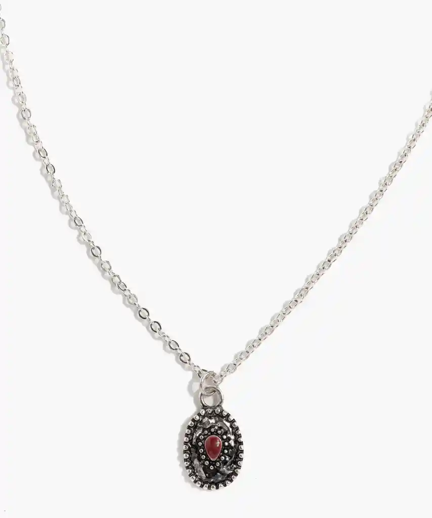 Collar Mujer Moneda Textura Plateado