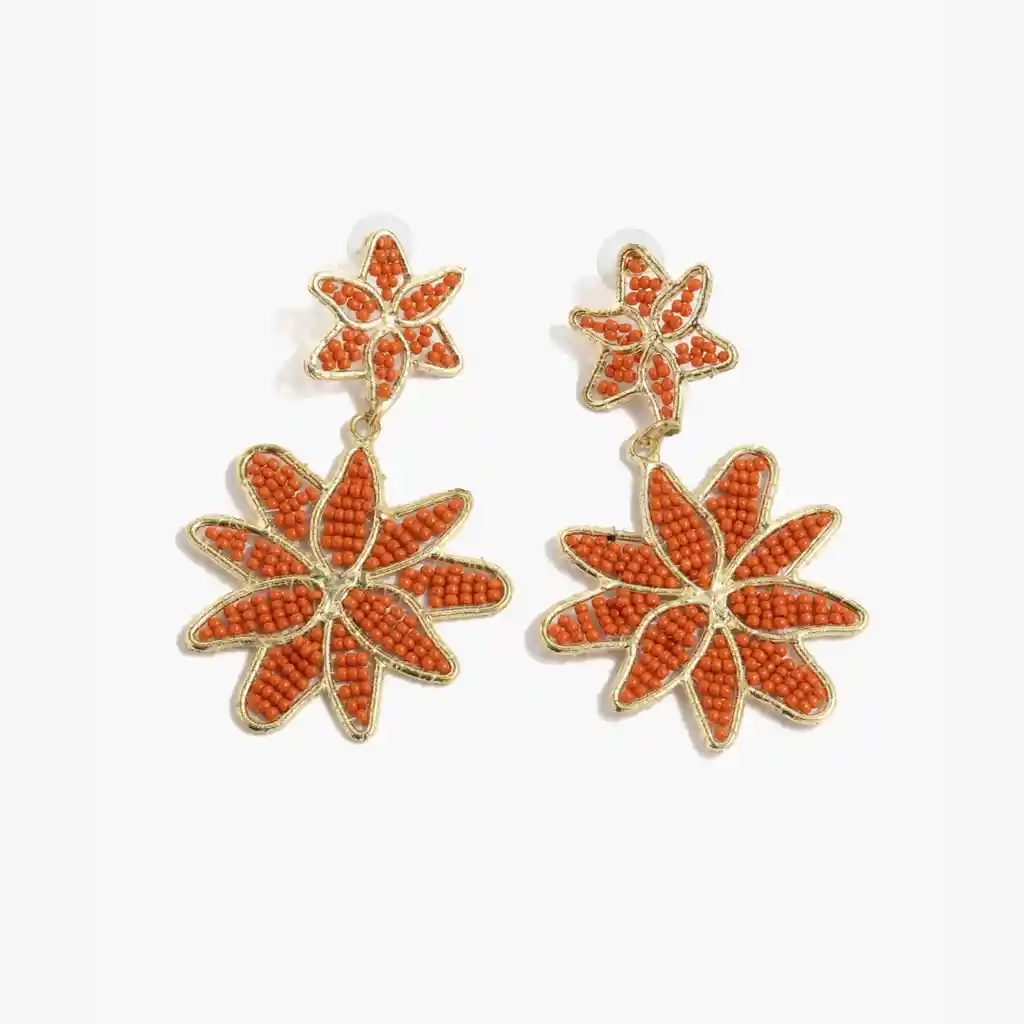 Aros Mujer Flores Mostacillas Naranjo