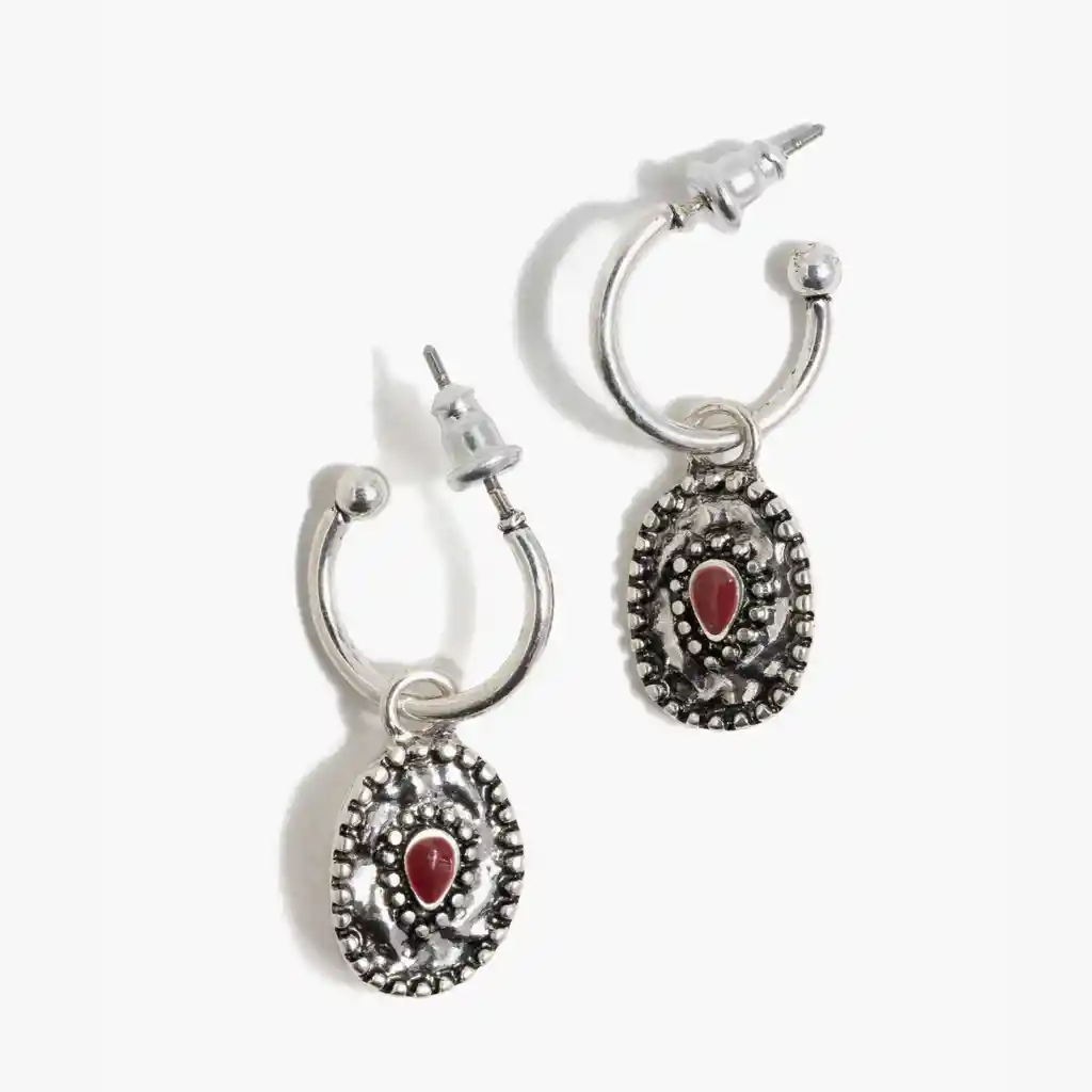 Aros Mujer Moneda Textura Plateado