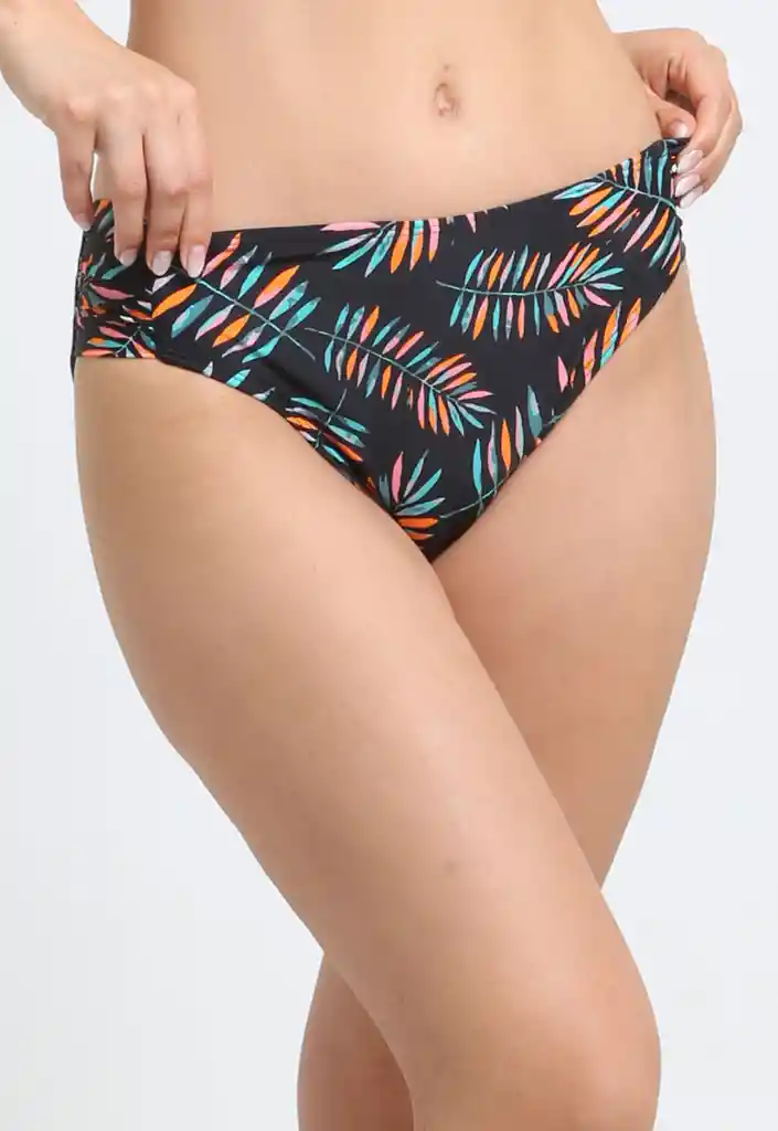 Bikini Costados Drapeados Estampado Hojas L