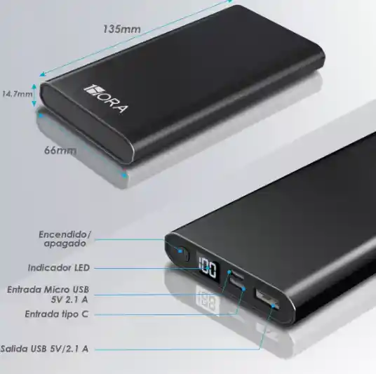 Power Bank 10000mah Bateria Portátil Con Usb 1hora Gar130