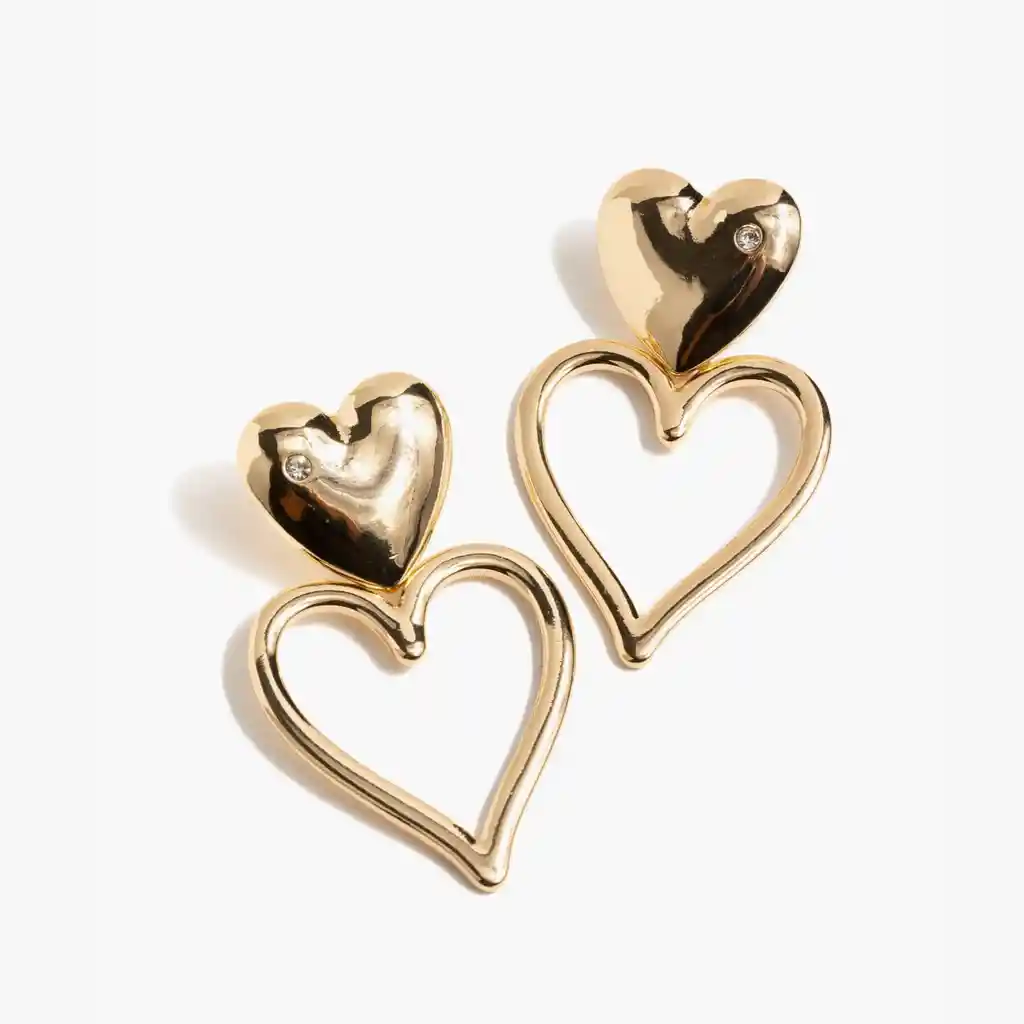 Aros Mujer Doble Corazón Dorado