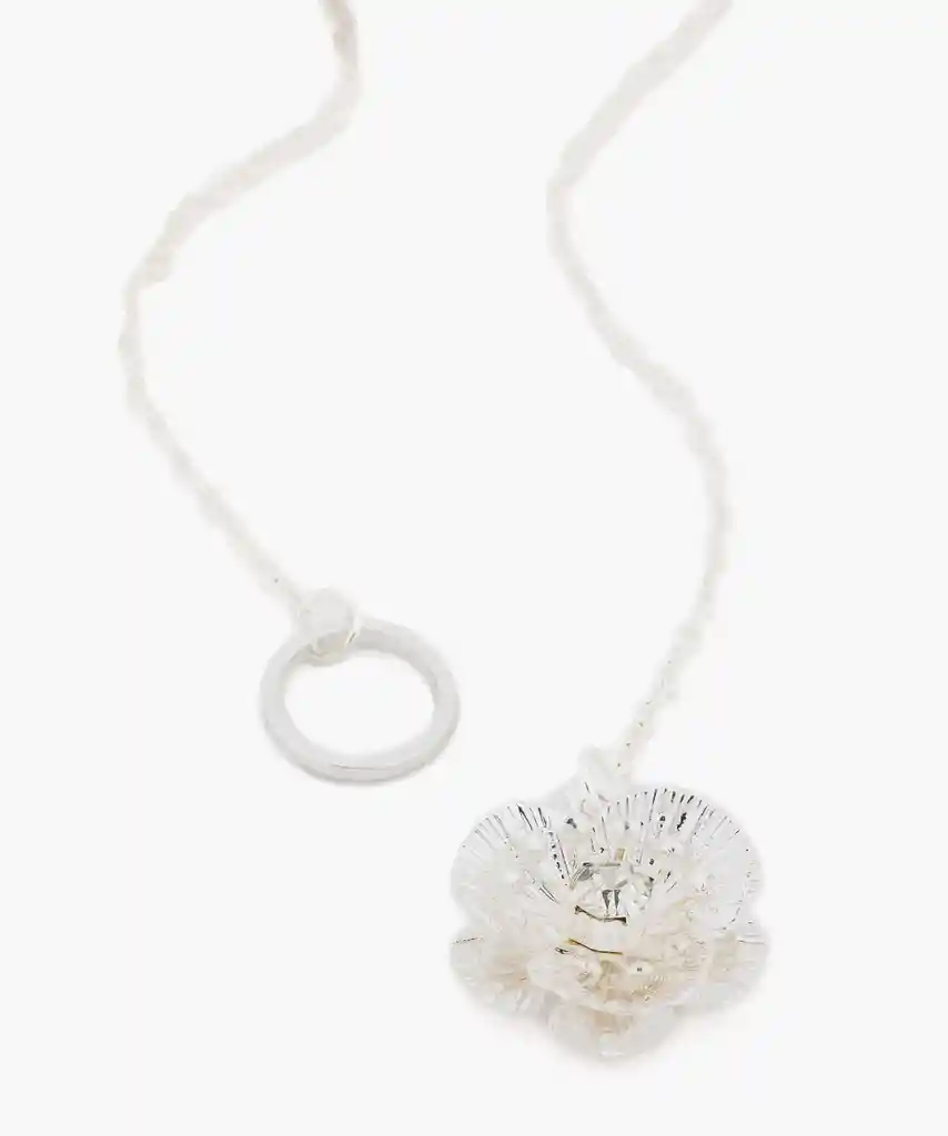 Collar Mujer Largo Flor Plateado