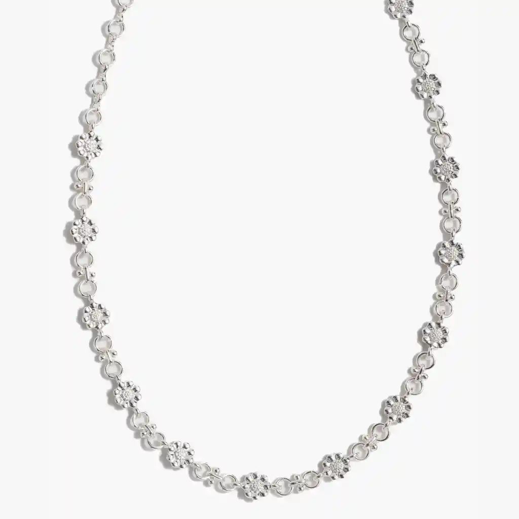 Collar Mujer Con Flores Plateado