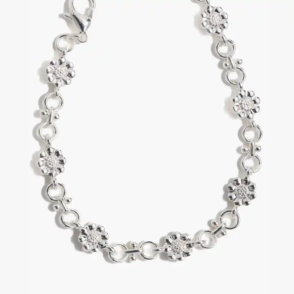 Pulsera Mujer Flores Plateado