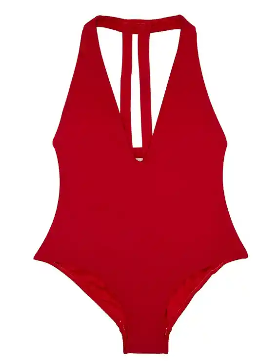 Traje De Baño Escotado Rojo Xl