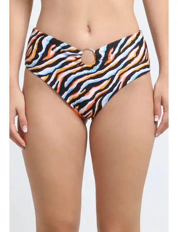 Bikini Calzón Alto Argolla Estampado Naranja Xl