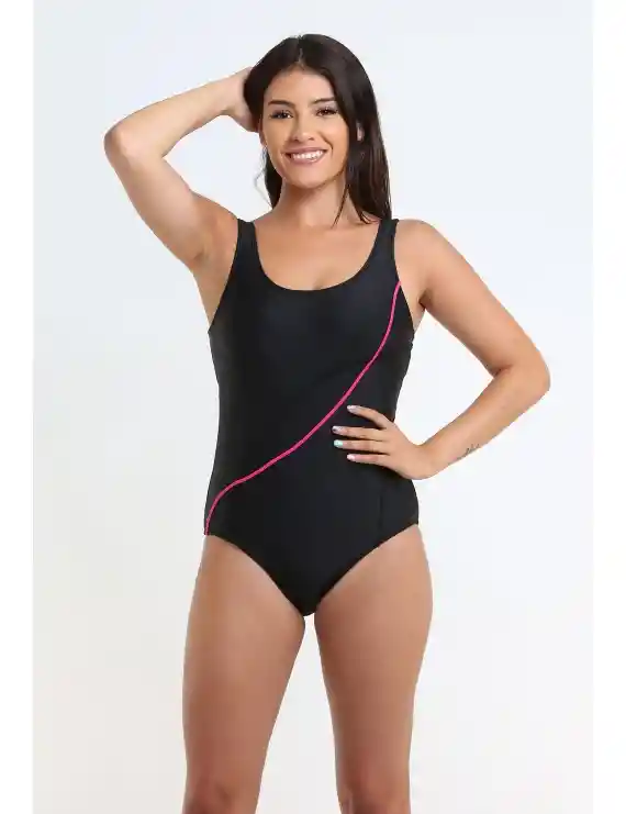 Traje De Baño Rebajado Con Líneas Fucsia S