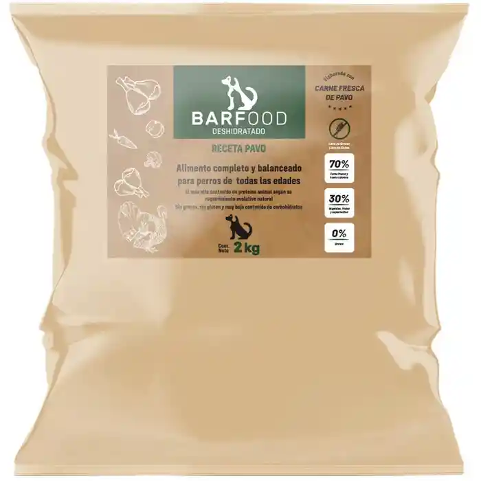 Barfood Deshidratado Pavo Para Perros Raza Grande 2 Kg Bolsa