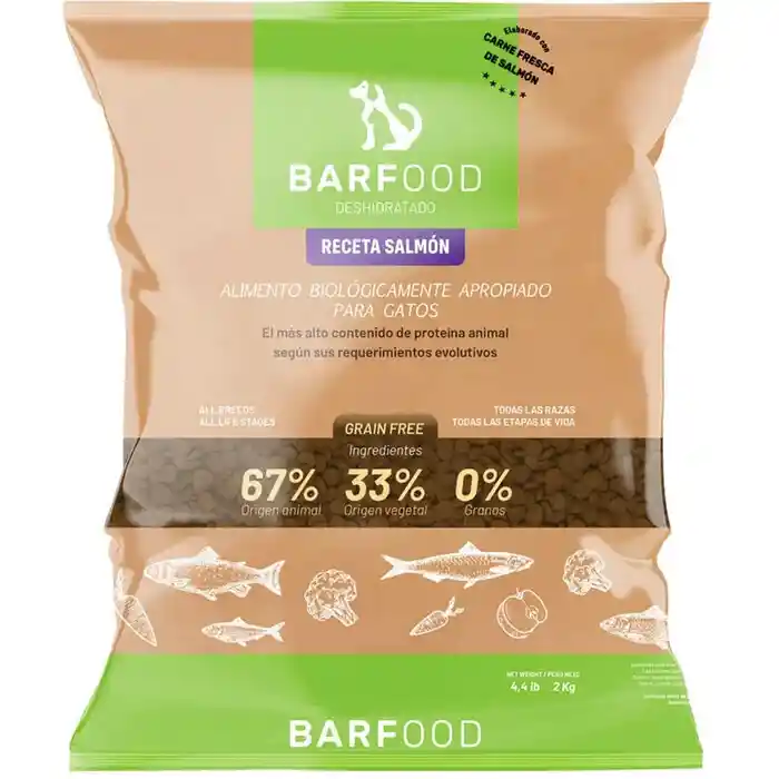 Barfood Deshidratado Salmón Para Gatos 2 Kg Bolsa