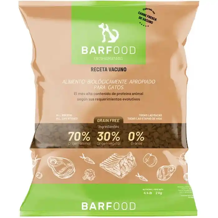 Barfood Deshidratado Vacuno Para Gatos 2 Kg Bolsa