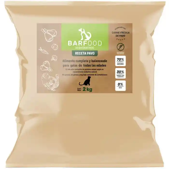 Barfood Deshidratado Pavo Para Gatos 2 Kg Bolsa