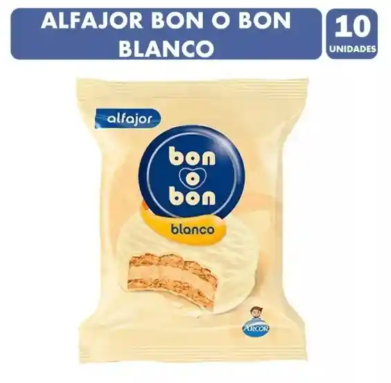 Alfajor Bon O Bon Sabor Chocolate Blanco (pack De 10 Uni)