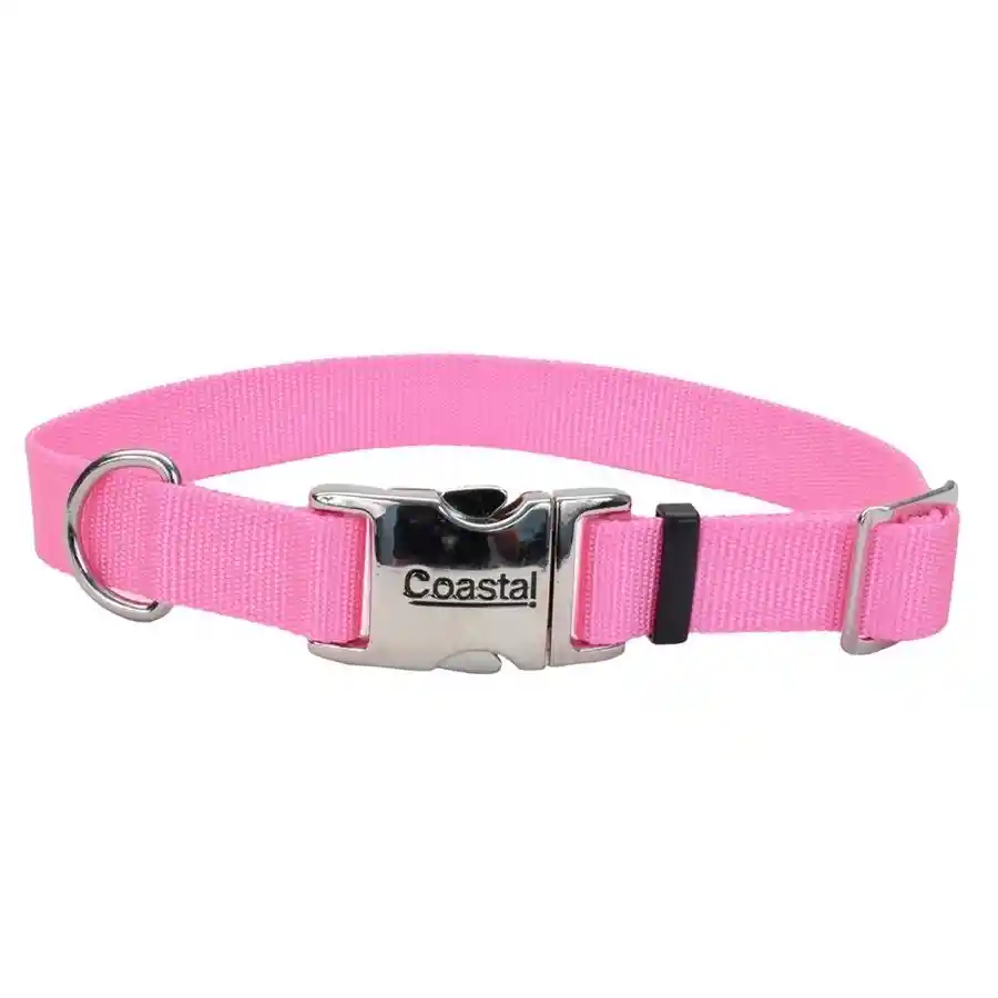 Collar Adjustable Dog With Metal Buckle, Pink Bright Talla L