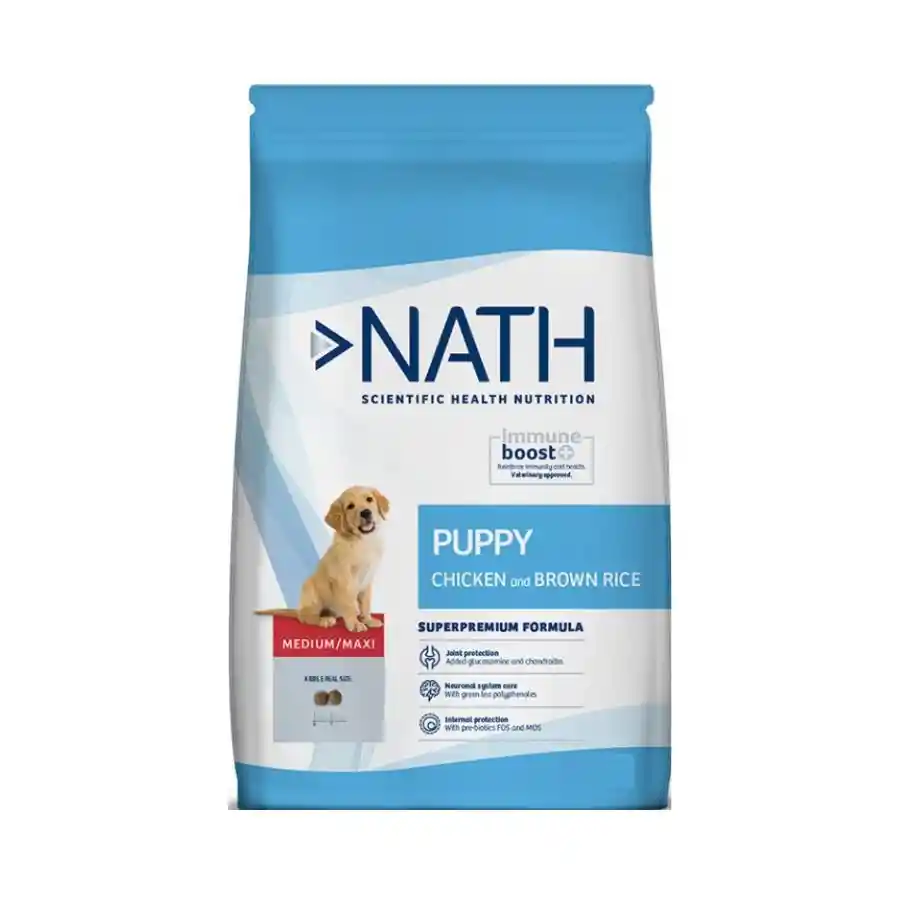Nath Puppy Medium Maxi Sabor Pollo Y Arroz Integral Alimento Para Perros 12 Kg