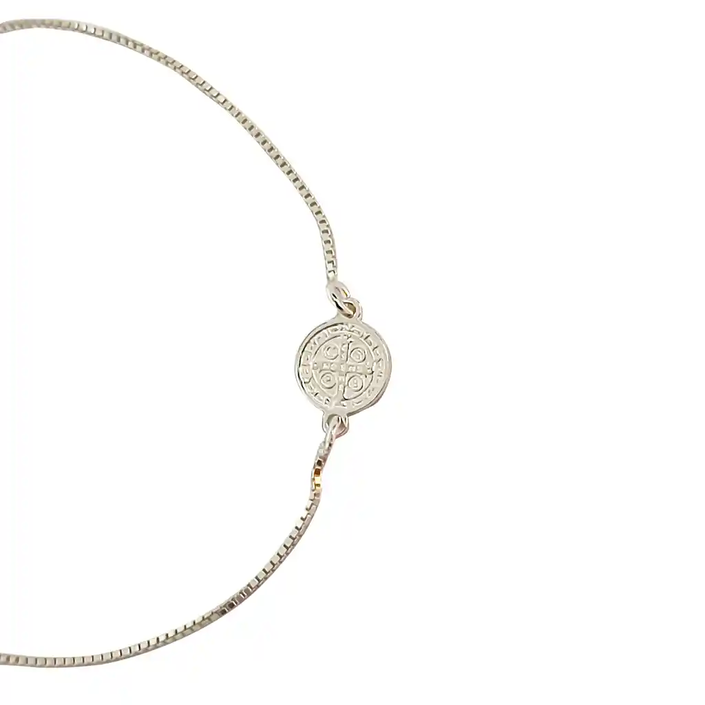 Pulsera Medalla San Benito Plata Fina 925