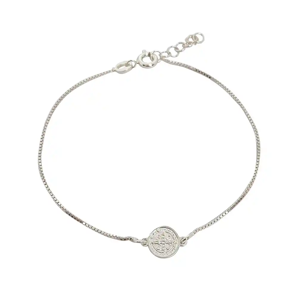 Pulsera Medalla San Benito Plata Fina 925