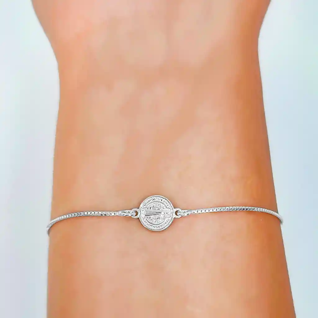 Pulsera Medalla San Benito Plata Fina 925